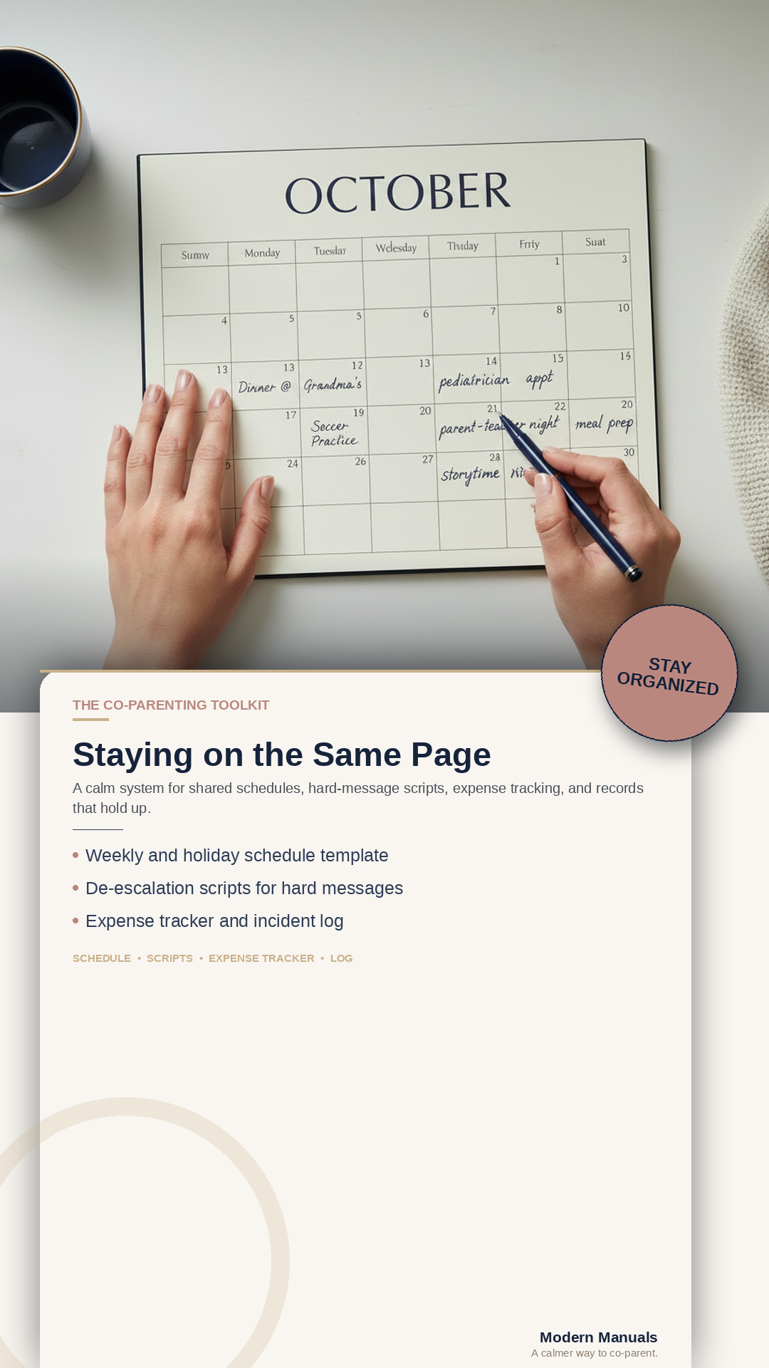 Staying on the Same Page: The Co-Parenting Toolkit, Custody Schedule, Communication Scripts and Expense Tracker (PDF)