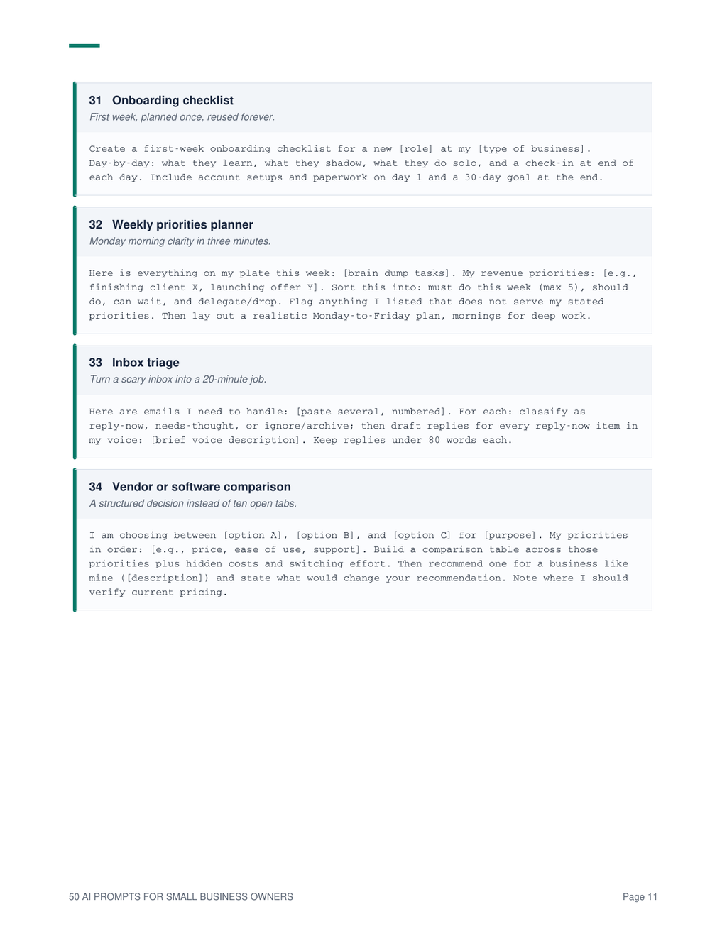 50 Ready-to-Use AI Prompts for Small Business Owners (PDF)