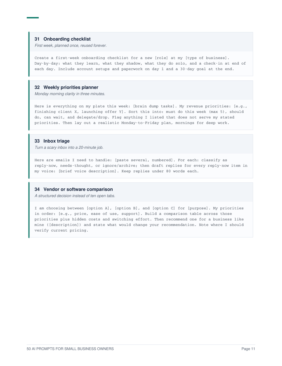 50 Ready-to-Use AI Prompts for Small Business Owners (PDF)