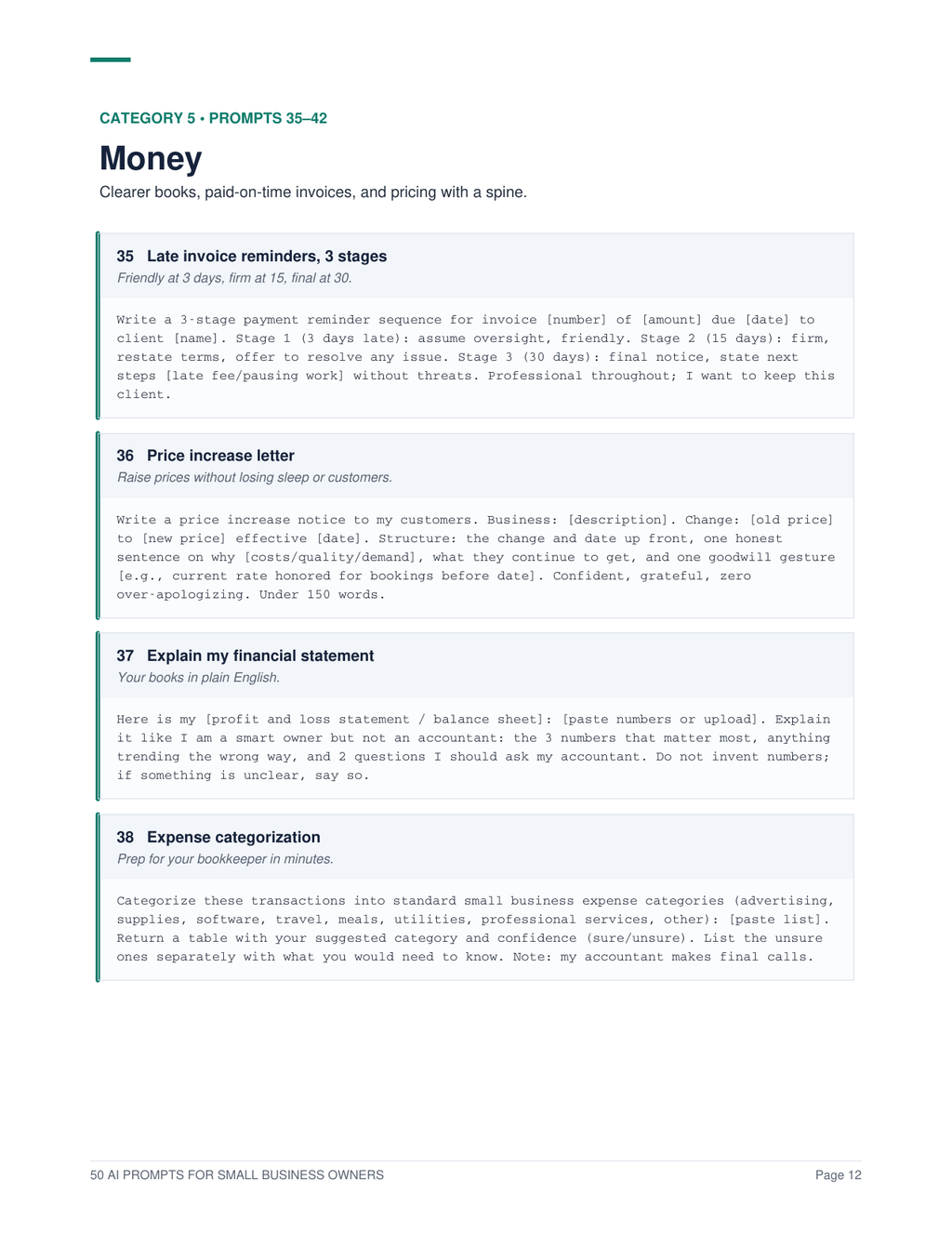 50 Ready-to-Use AI Prompts for Small Business Owners (PDF)