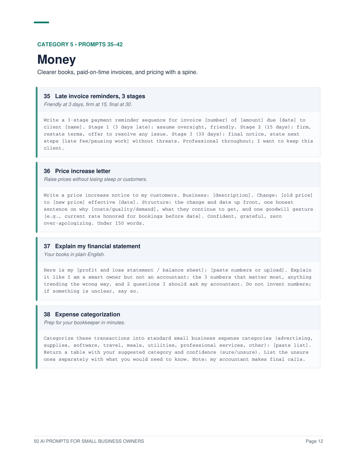 50 Ready-to-Use AI Prompts for Small Business Owners (PDF)